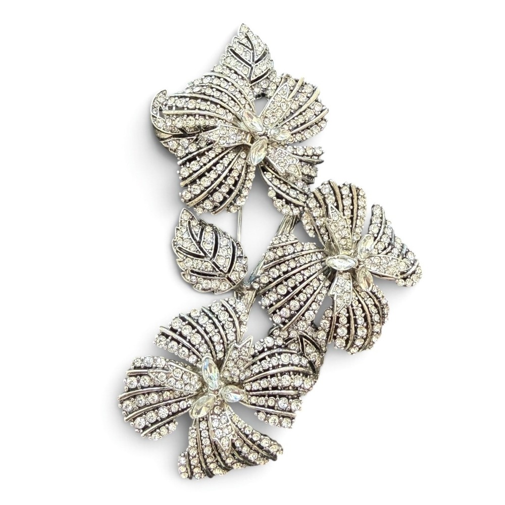 Joan Rivers Ciner Crystal Rhinestone Triple Floral Statement Brooch